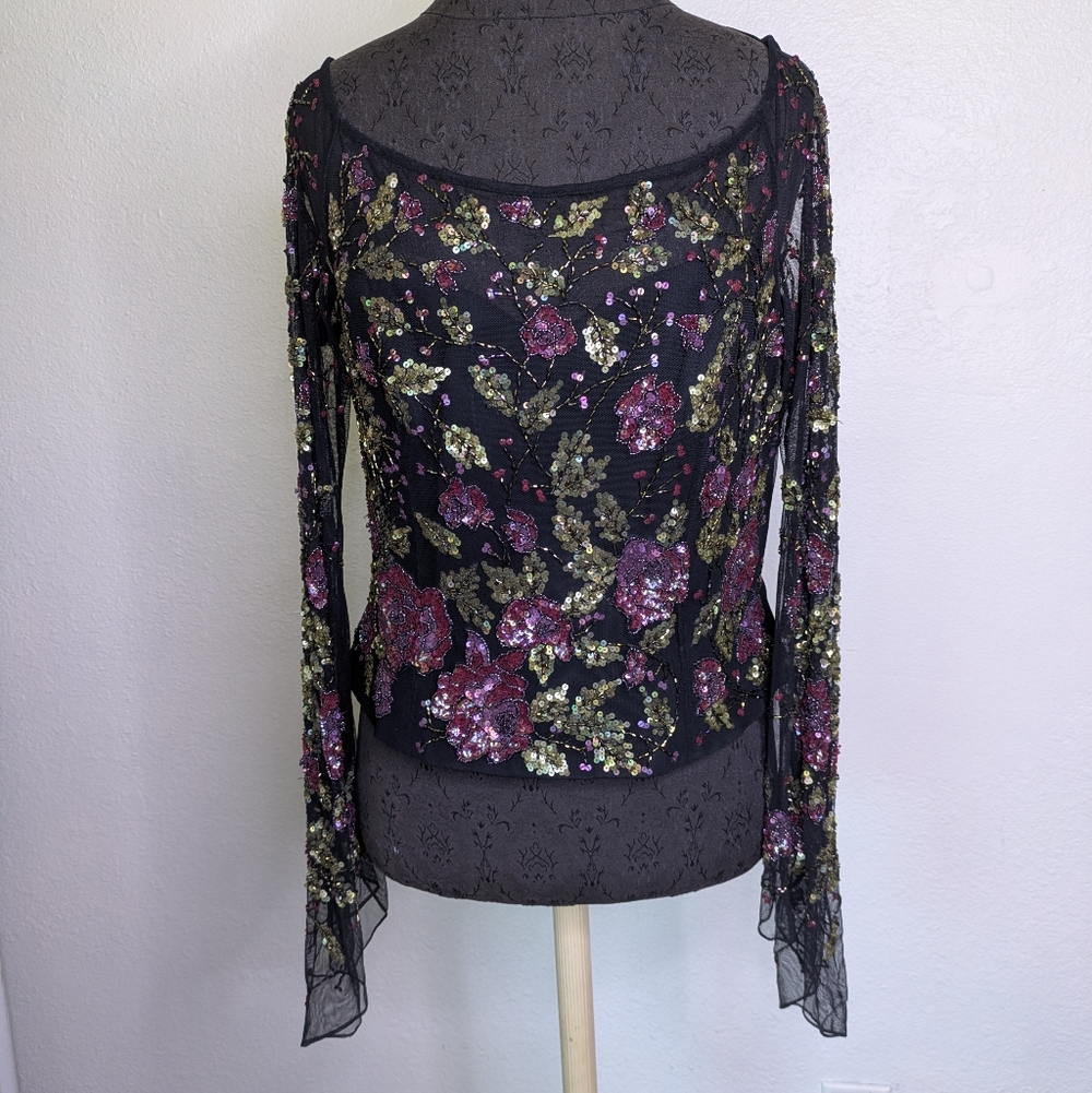 Vintage Albert Makali Beaded Wild Flutter Sleeve Corset Blouse - Picture 2 of 16